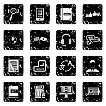 Learning foreign languages icons set, simple style 스톡 일러스트