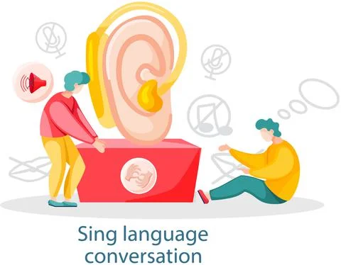 Learning foreign sign languages online. Webinar, language teaching group Stock Illustration