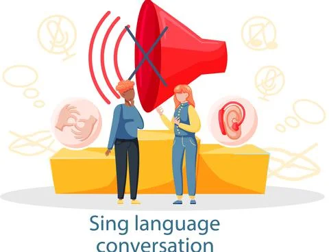 Learning foreign sign languages online in group. Webinar, language teaching Stock Illustration