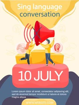 Learning foreign sign languages online. Webinar, language teaching group Stock Illustration