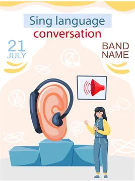 Learning foreign sign languages online in group. Webinar, language teaching Stock Illustration