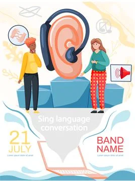 Learning foreign sign languages online. Webinar, language teaching group Stock Illustration