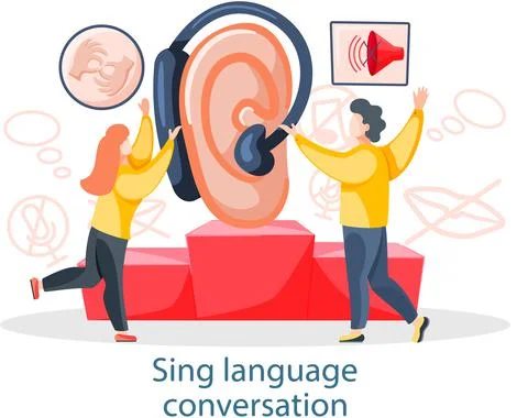 Learning foreign sign languages online in group. Webinar, language teaching Stock Illustration