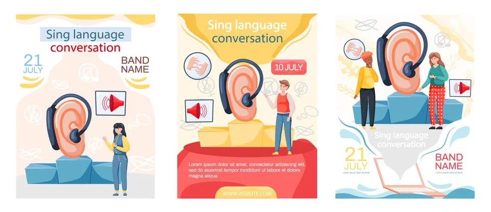 Learning foreign sign languages online. Webinar, language teaching group Stock Illustration