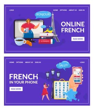 Learning French language online vector illustration, cartoon flat human hand Stock Illustration