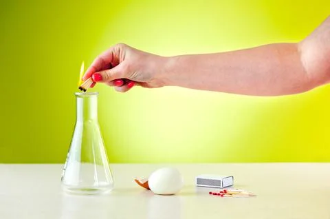 Learning by fun - egg and bottle experiment Stock Photos