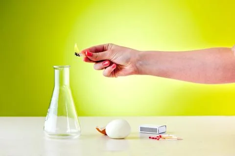Learning by fun - egg and bottle experiment Stock Photos