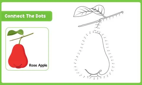 Learning game with rose apple Fun children dot to dot puzzle and school edu.. Ilustración de archivo