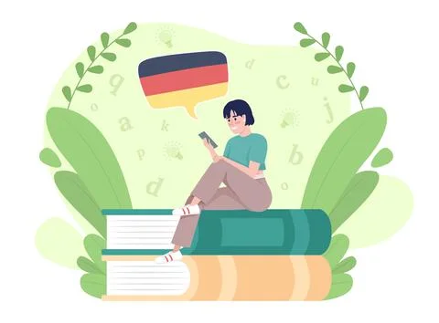 Learning German language with mobile app 2D vector isolated illustration Stock Illustration