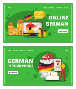 Learning german language online with teacher, education in your telephone vector Stock Illustration