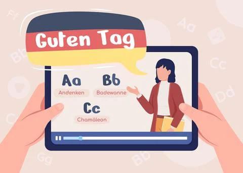 Learning German online 2D vector isolated illustration 스톡 일러스트