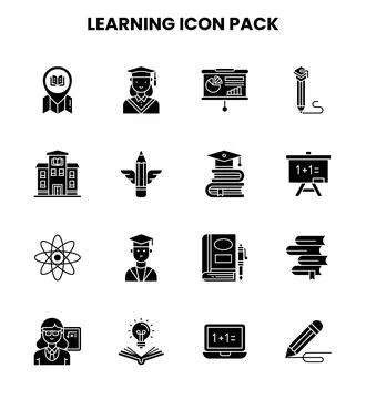 Learning Glyph Bundle Icons Pack 스톡 일러스트