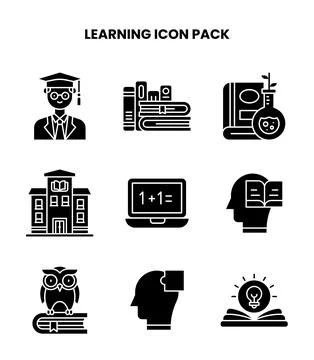 Learning Glyph Graphics Icons Pack Stock Illustration