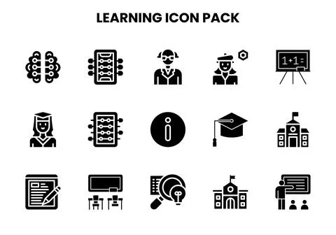 Learning Glyph Set Icons Pack Stock Illustration