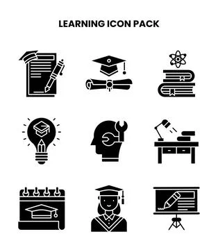 Learning Glyph Set Icons Pack Illustrazione stock