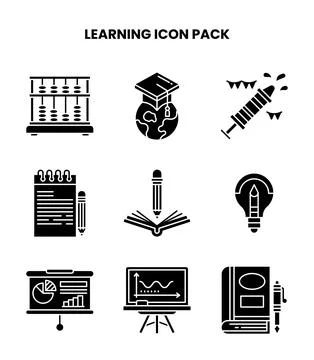 Learning Glyph Vector Icons Pack Stock Illustration