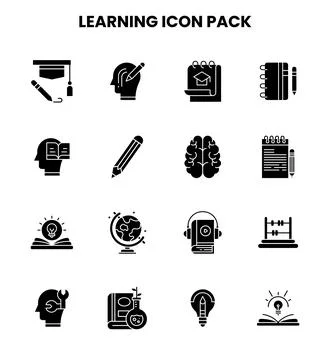 Learning Glyph Vector Icons Pack Ilustração Stock