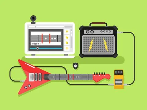 Learning guitar online Stock Illustration