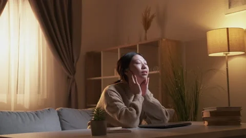 Learning headache digital education girl laptop Stock Footage 201512589
