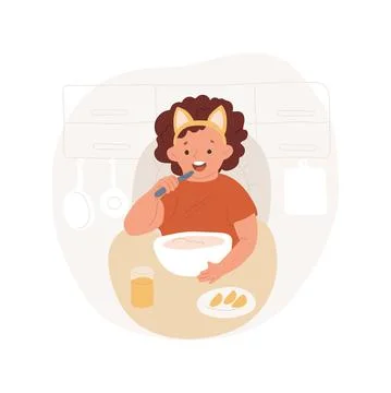Learning to hold a spoon isolated cartoon vector illustration Stock Illustration