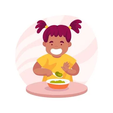 Learning to hold a spoon isolated cartoon vector illustration. Ilustración de archivo