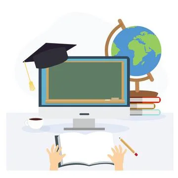 Learning from home concept,Learning online, e-learning video call. remote lea Stock Illustration