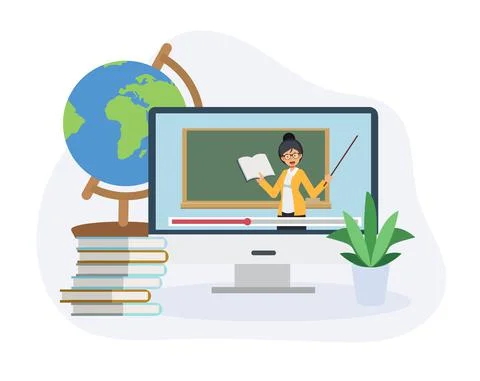 Learning from home concept,Learning online, e-learning video call. remote lea Stock Illustration