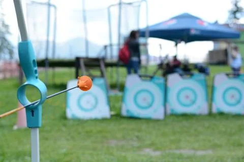 Learning how to shoot a bow and arrow Fotos Stock