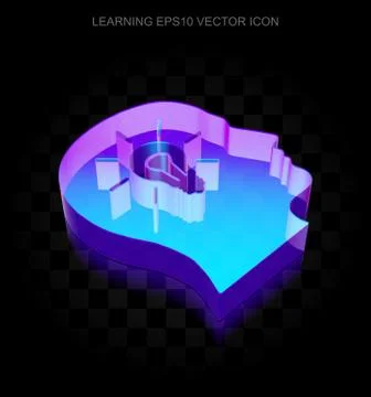 Learning icon: 3d neon glowing Head With Light Bulb made of glass, EPS 10 vector Stock Illustration