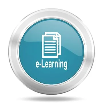 Learning icon, blue round metallic glossy button, web and mobile app design i Stock Illustration