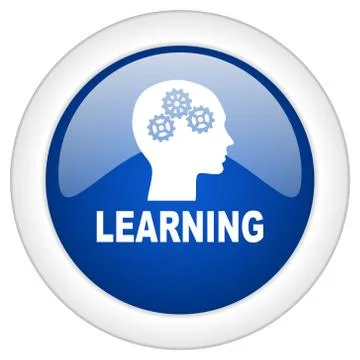 Learning icon, circle blue glossy internet button, web and mobile app illustr Illustrazione stock