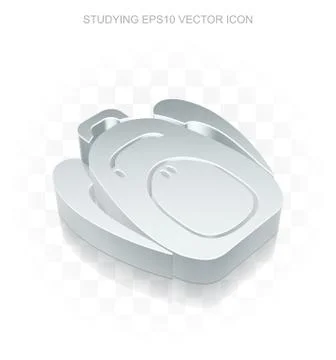 Learning icon: Flat metallic 3d Backpack, transparent shadow, EPS 10 vector Stock Illustration