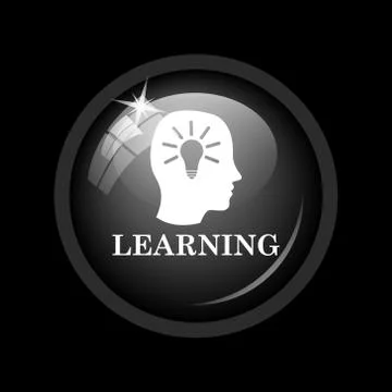 Learning icon. Internet button on black background. . Illustrazione stock