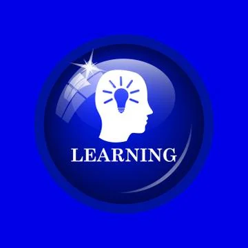 Learning icon. Internet button on blue background. . Illustrazione stock