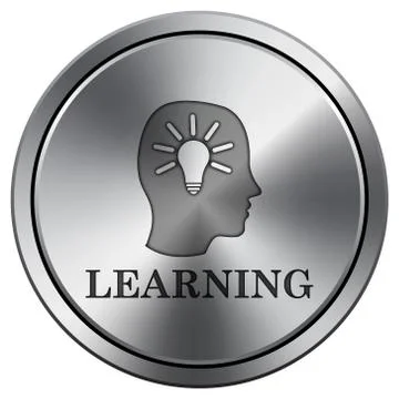 Learning icon. Internet button on white background. Metallic round icon.. Stock Illustration
