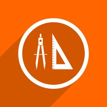 Learning icon. Orange flat button. Web and mobile app design illustration Stock Illustration