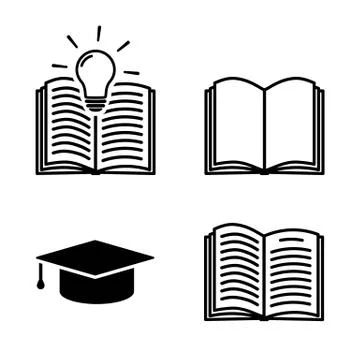 Learning icon set in flat style. Education symbols Stock Illustration