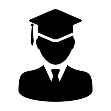Learning icon vector male student person profile avatar with mortar board hat Stock Illustration