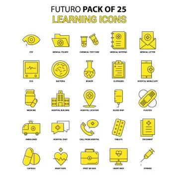 Learning icons Icon Set. Yellow Futuro Latest Design icon Pack Ilustración de archivo