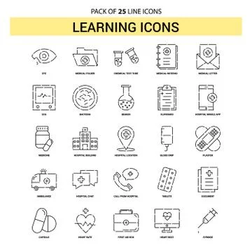 Learning icons Line Icon Set - 25 Dashed Outline Style Ilustración de archivo