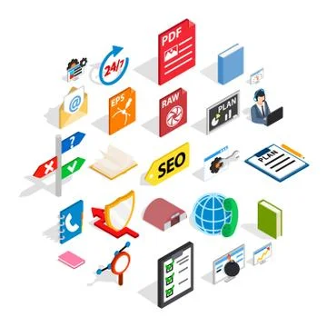 Learning icons set, isometric style Stock Illustration