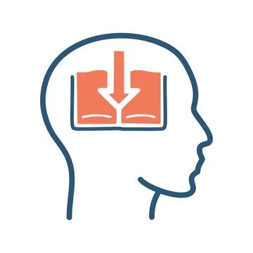 Learning &amp; knowledge. Illustration of a book entering a head, symbolizing t.. Stock Illustration
