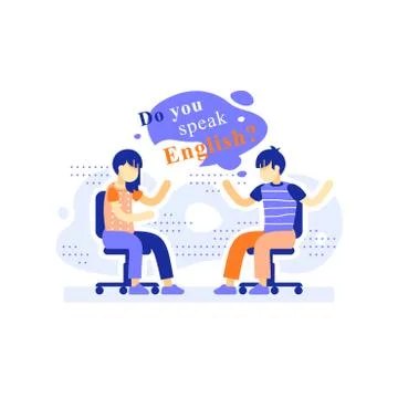 Learning language concept, conversation club, school children discussing topi Stock-Illustration