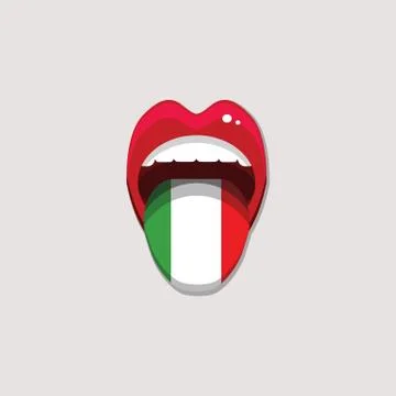 Learning languages concept. Learning Italian language. Open mouth with flag of Stock Illustration