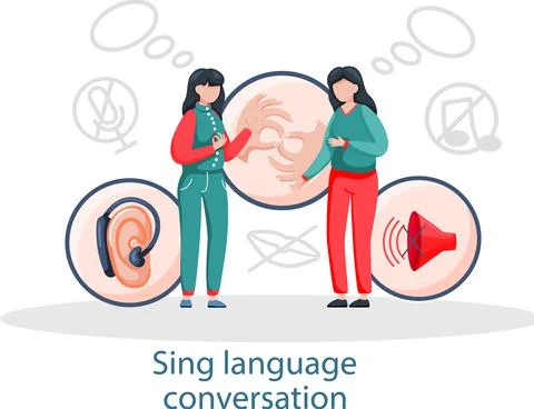 Learning languages online in group. Webinar, sign language teaching group Stock Illustration