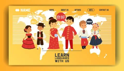 Learning languages online people knowledge studying landing page vector Stock Illustration