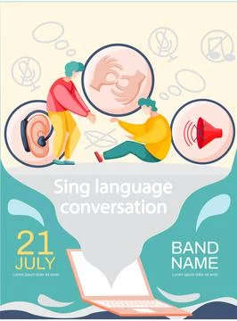 Learning languages online. Sign language teaching group education for people Stock Illustration
