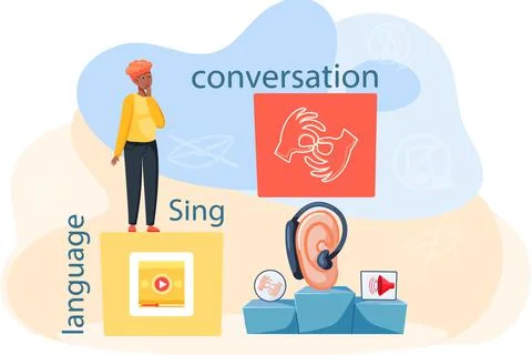 Learning languages online. Sign language teaching group education for people 스톡 일러스트