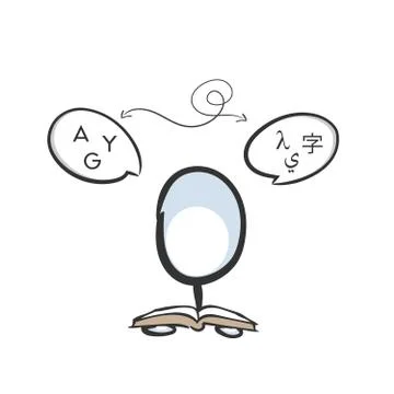 Learning languages. Translation with a dictionary. International communicatio Stock Illustration