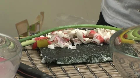 Learning, lesson, master class on preparing sushi Stock Footage 5186693